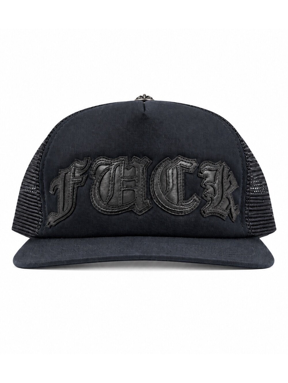 Chrome Hearts F*CK Patch Trucker Hat Black Leather Hat